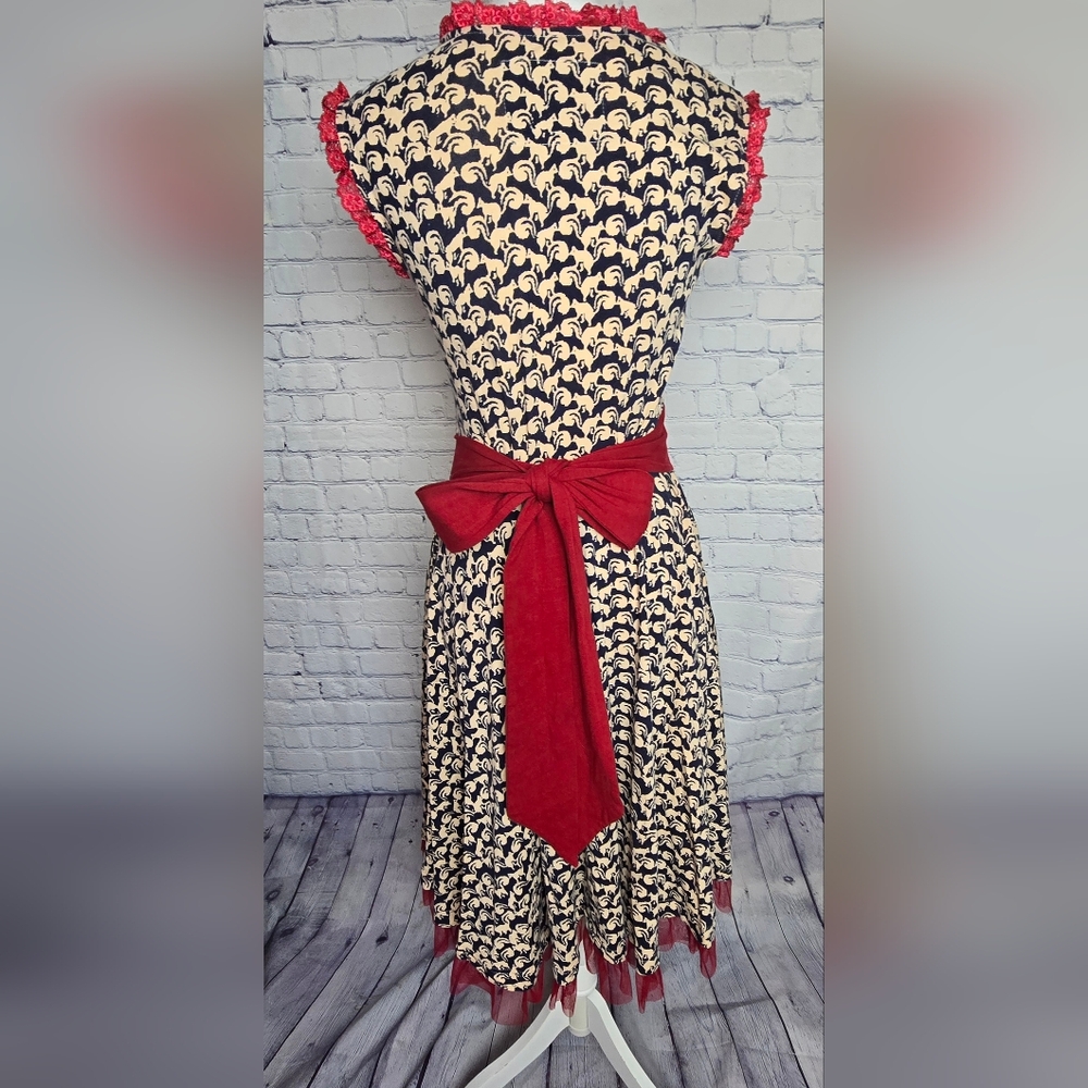 Effie's Heart Black and Cream Dress with Red Accents And Squirrel/Skunk Print M